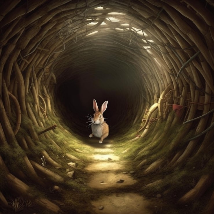 Illustration un lapin dans un terrier